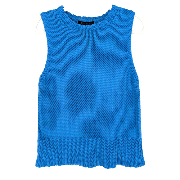 VTG 90s Express‎ Bright Blue Chunky Knit Preppy Twee Academia Sweater Vest Large - Picture 1 of 7